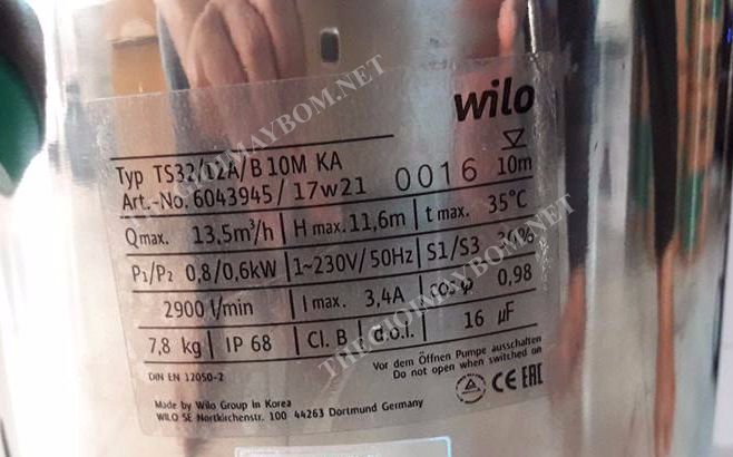 Thông số máy bơm nước thải Inox Wilo TS32/12A/B 10M KA